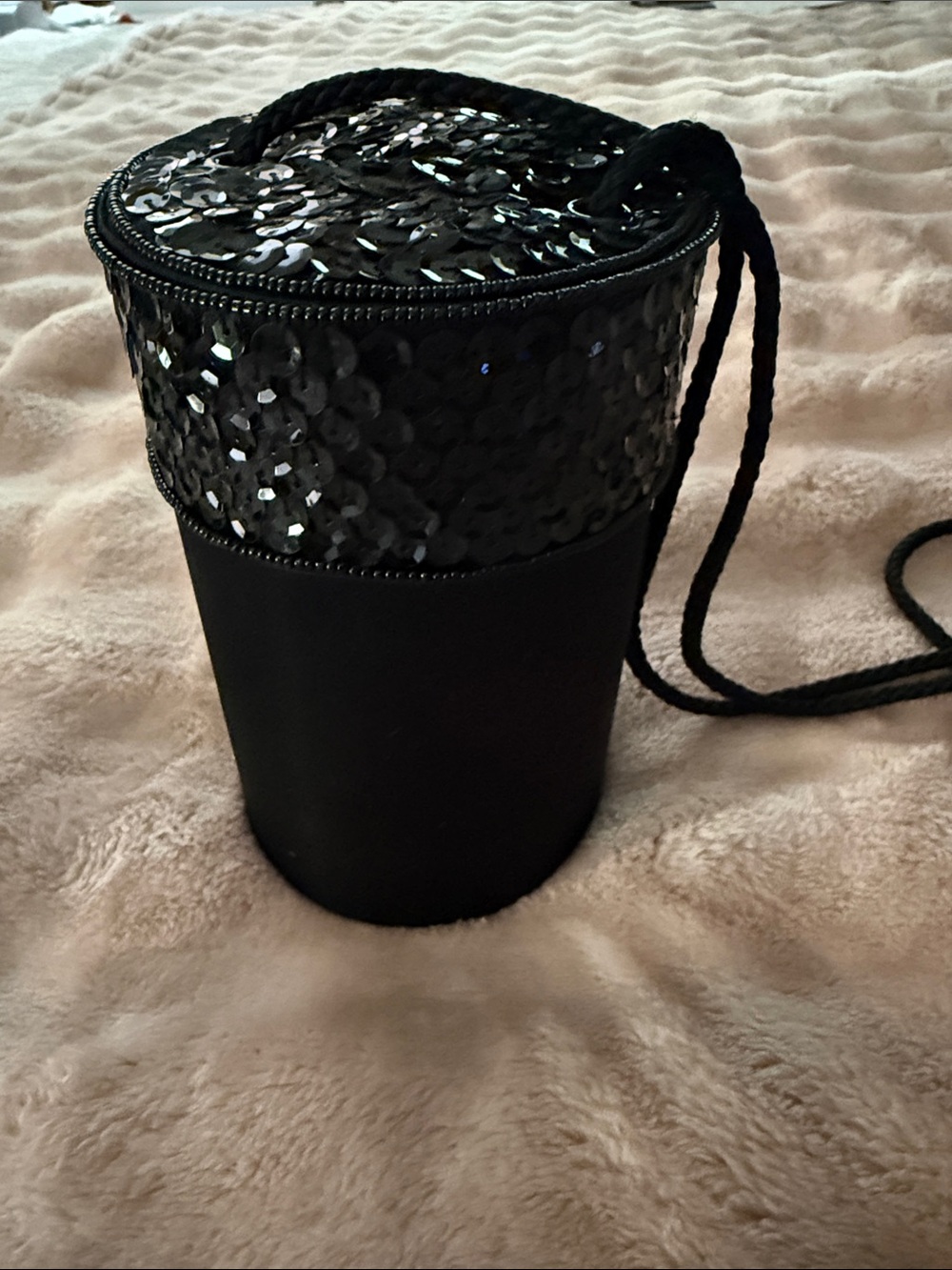 Black Sequin Bucket Mini Crossbody Bag